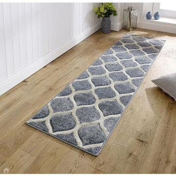 Portland 1095 1 Modern Geometric Arabesque Trellis Carved Durable Short Pile Grey/Cream Runner-Melrose-Rug Love - The Most Loved Rug Store